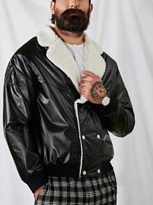 Manfinity VCAY Loose Fit Men Teddy Lined PU Leather Jacket