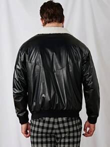 Manfinity VCAY Loose Fit Men Teddy Lined PU Leather Jacket