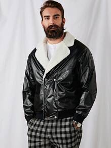 Manfinity VCAY Loose Fit Men Teddy Lined PU Leather Jacket