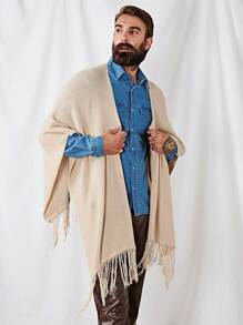 Manfinity VCAY Men Fringe Hem Batwing Sleeve Cardigan - Beige - View 1