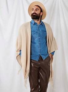 Manfinity VCAY Men Fringe Hem Batwing Sleeve Cardigan - Beige - View 3