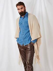 Manfinity VCAY Men Fringe Hem Batwing Sleeve Cardigan - Beige - View 4