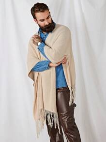 Manfinity VCAY Men Fringe Hem Batwing Sleeve Cardigan - Beige - View 5