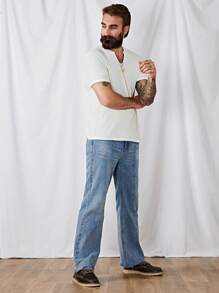 Manfinity NXTstreet Men Solid Wide Leg Jeans - Light Wash - View 3