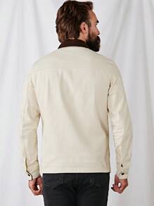 Manfinity VCAY Nam Cổ áo tương phản Túi có nắp Áo khoác - Màu be - Xem 2