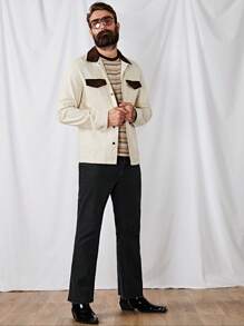 Manfinity VCAY Nam Cổ áo tương phản Túi có nắp Áo khoác - Màu be - Xem 4