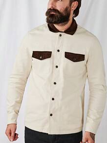 Manfinity VCAY Nam Cổ áo tương phản Túi có nắp Áo khoác - Màu be - Xem 5