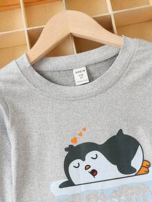 男小童卡通和字母圖案睡衣套裝 - 灰色 - 查看 3