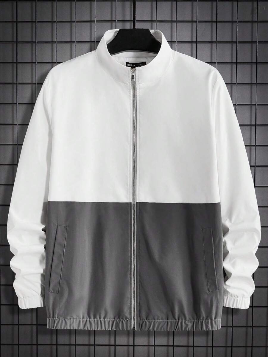 Manfinity VCAY Loose Fit Men's Two-Tone Zip-Up Long Sleeve Jacket