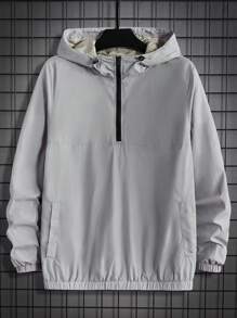 GENTILAND Nam Một nửa khóa kéo Dây rút áo có mũ Áo khoác - Màu Xám nhạt - Xem 1