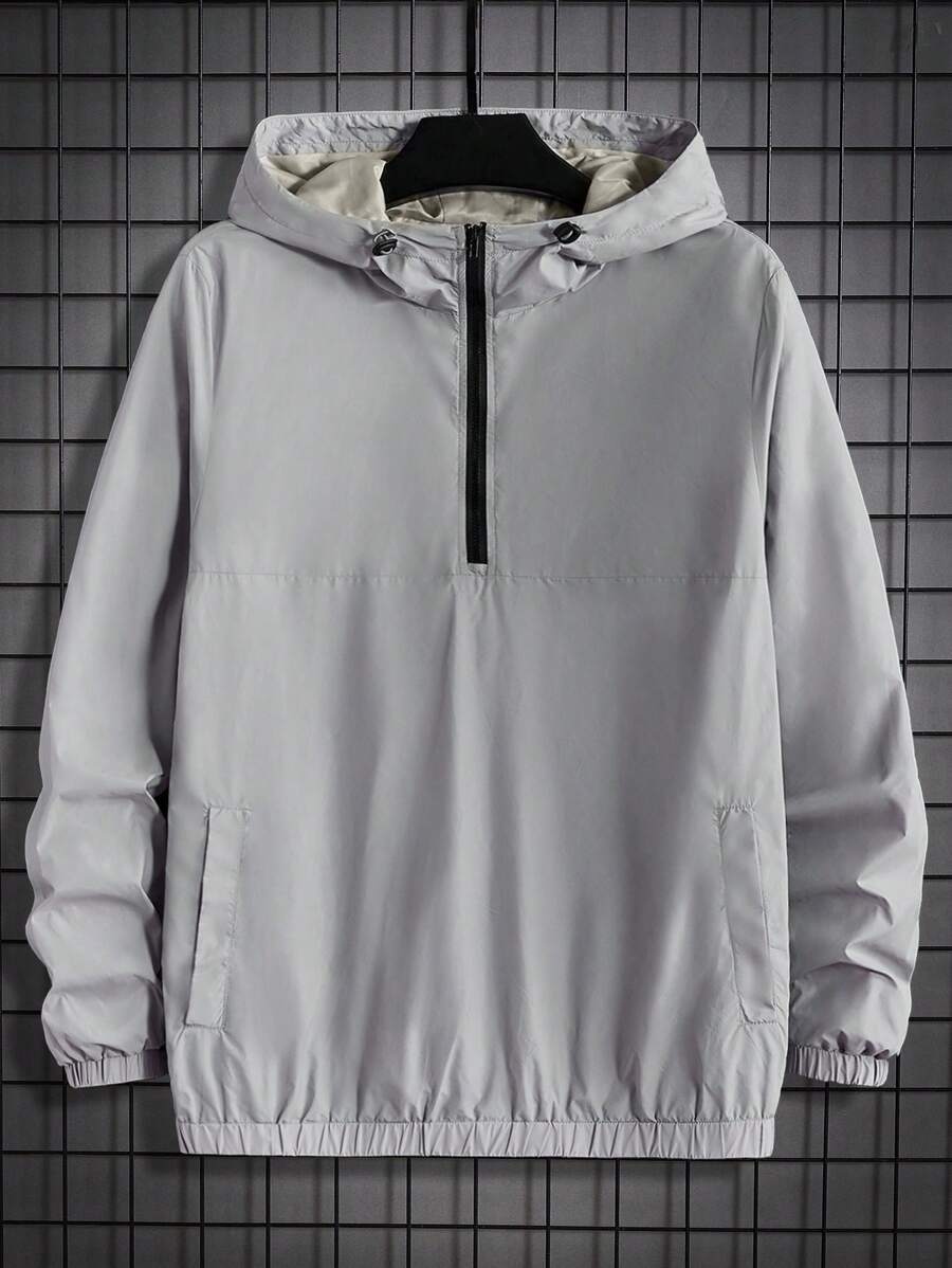 GENTILAND Nam Một nửa khóa kéo Dây rút áo có mũ Áo khoác - Màu Xám nhạt - Xem 1