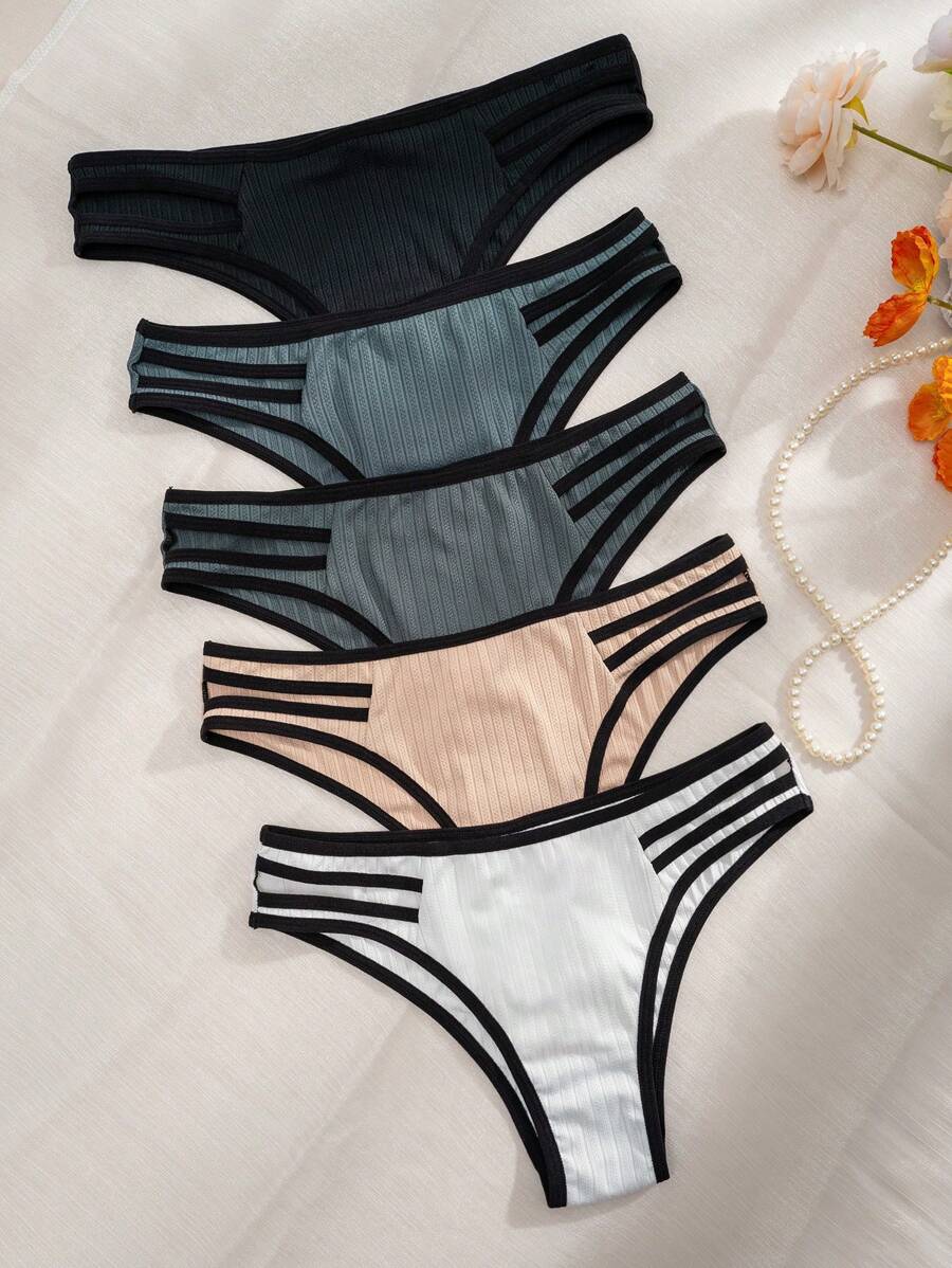 5件撞色滾邊內褲 - 彩色 - 查看 1