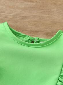 SHEIN 女小童荷葉邊後鎖孔上衣&牛仔半身裙 - 彩色 - 查看 5