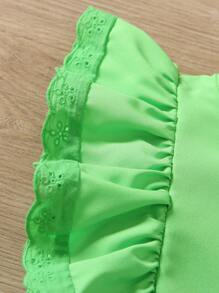 SHEIN 女小童荷葉邊後鎖孔上衣&牛仔半身裙 - 彩色 - 查看 6