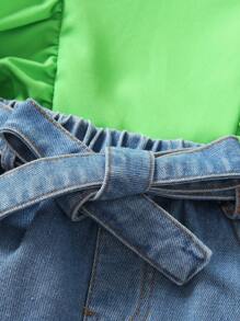 SHEIN 女小童荷葉邊後鎖孔上衣&牛仔半身裙 - 彩色 - 查看 7