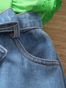 SHEIN 女小童荷葉邊後鎖孔上衣&牛仔半身裙 - 彩色 - 查看 8