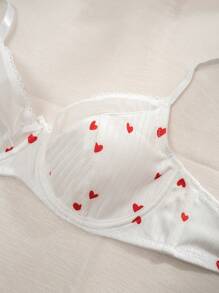 PetitDoll Heart Print Bra Lingerie, Kawaii - White - View 5