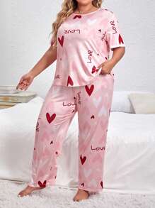 SweetSlumber Plus Heart & Letter Graphic Top & Pants PJ Set, Pajama Set - Pink - View 4