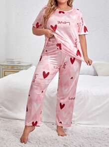 SweetSlumber Plus Heart & Letter Graphic Top & Pants PJ Set, Pajama Set - Pink - View 5