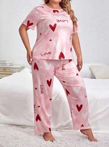SweetSlumber Plus Heart & Letter Graphic Top & Pants PJ Set, Pajama Set - Pink - View 6