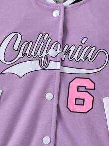 SHEIN Cô Gái Trẻ Thú vị In Màu sắc Chặn Giải trí Phong cách đường phố Áo khoác Thích hợp Đối với Mùa thu Và Mùa Đông - Màu tím hoa cà - Xem 3