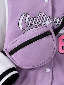 SHEIN Cô Gái Trẻ Thú vị In Màu sắc Chặn Giải trí Phong cách đường phố Áo khoác Thích hợp Đối với Mùa thu Và Mùa Đông - Màu tím hoa cà - Xem 6