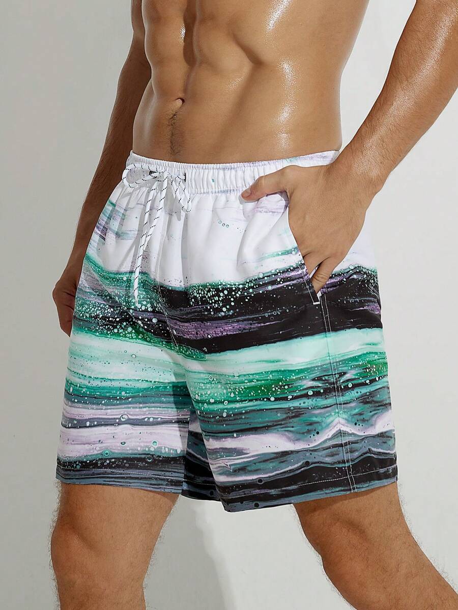 Manfinity Men Colour-block Drawstring Waist Swim Trunks - Multicolor - View 1