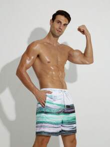 Manfinity Men Colour-block Drawstring Waist Swim Trunks - Multicolor - View 3