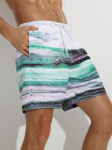 Manfinity Men Colour-block Drawstring Waist Swim Trunks - Multicolor - View 5