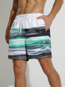 Manfinity Men Colour-block Drawstring Waist Swim Trunks - Multicolor - View 6