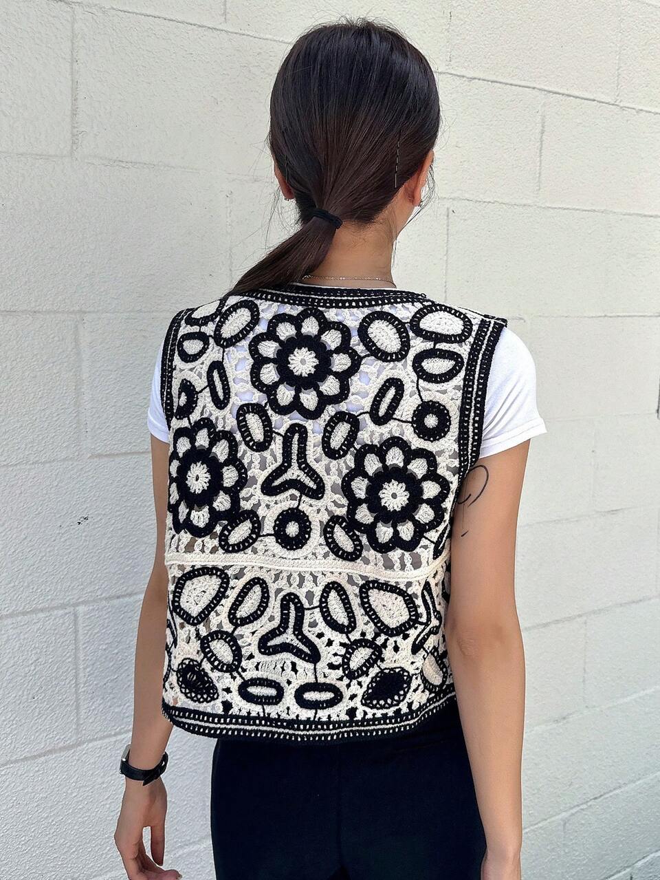 Floral Pattern Sweater Vest Without Tee,Fall Clothes