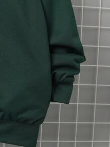 SHEIN 男大童字母補丁細節毛絨內襯連帽衛衣 - 墨綠色 - 查看 5