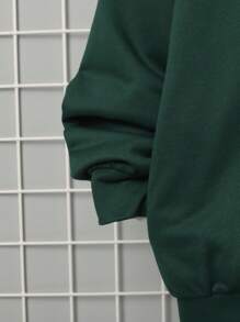 SHEIN 男大童字母補丁細節毛絨內襯連帽衛衣 - 墨綠色 - 查看 9