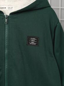 SHEIN 男大童字母補丁細節毛絨內襯連帽衛衣 - 墨綠色 - 查看 13