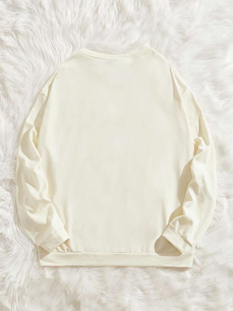 Men Plus Rabbit Print Drop Shoulder Sweatshirt, For Fall Winter