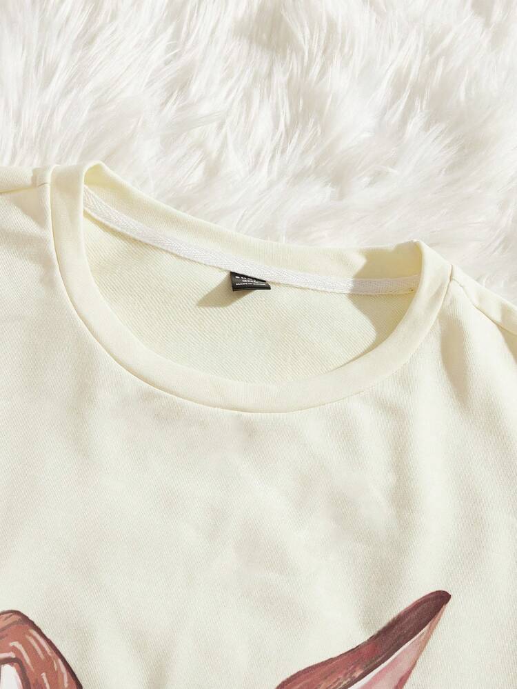 Men Plus Rabbit Print Drop Shoulder Sweatshirt, For Fall Winter