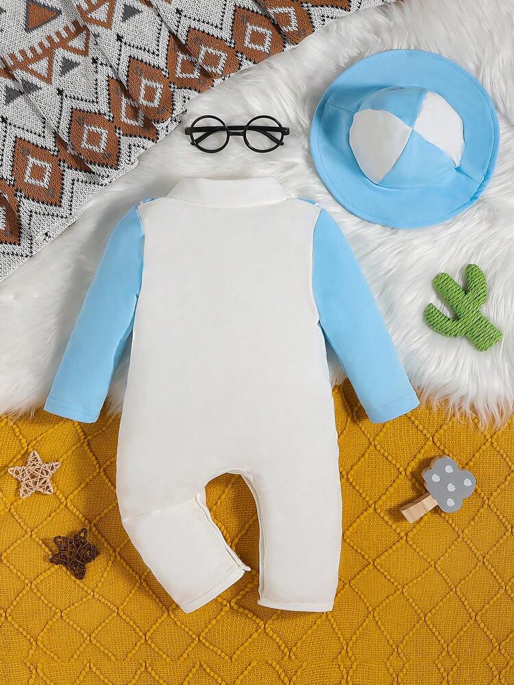 Baby Girl Letter Embroidery Bow Front 2 In 1 Jumpsuit & Hat