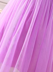 SHEIN Tween Girl Bow Front Mesh Hem Contrast Sequin Dress - Lilac Purple - View 4
