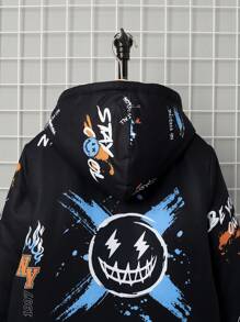 SHEIN EZwear Plus Size Letter Graphic Drop Shoulder Hooded Padded Coat - Multicolor - View 4