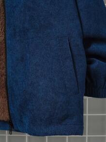 SHEIN 男大童斜插口袋毛絨內襯連帽燈芯絨大衣 - 藍色 - 查看 6