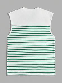 Manfinity Homme Nam In sọc Chi tiết Nút Áo ba lỗ - màu xanh lá - Xem 2