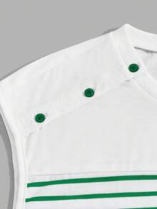 Manfinity Homme Nam In sọc Chi tiết Nút Áo ba lỗ - màu xanh lá - Xem 3