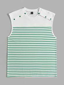 Manfinity Homme Nam In sọc Chi tiết Nút Áo ba lỗ - màu xanh lá - Xem 4