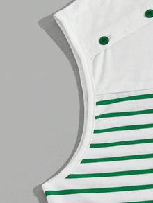 Manfinity Homme Nam In sọc Chi tiết Nút Áo ba lỗ - màu xanh lá - Xem 5