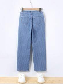 Teen Girl Striped Print Straight Leg Jeans - Medium Wash - View 2