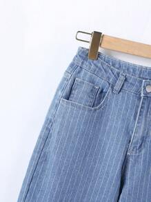 Teen Girl Striped Print Straight Leg Jeans - Medium Wash - View 3