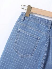 Teen Girl Striped Print Straight Leg Jeans - Medium Wash - View 4