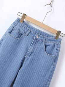 Teen Girl Striped Print Straight Leg Jeans - Medium Wash - View 6