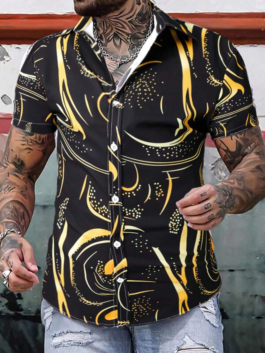 Manfinity LEGND 男士波點圖案襯衫 - 黑色 - 查看 1