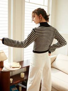 Knit Mix Elegant Striped V Neck Short Sleeve Knit Dress, Summer Spring Office Wear, Slim Fit Color Block Design, Random Pattern Print Back To School Fall Women Clothes Autumn - Black and White - View 8